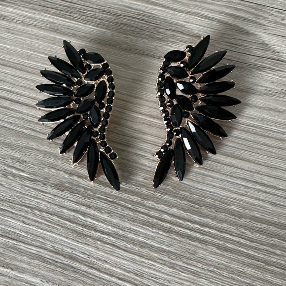 Vici Swan Crystal Drop Earrings in Black - Picture 5 of 15